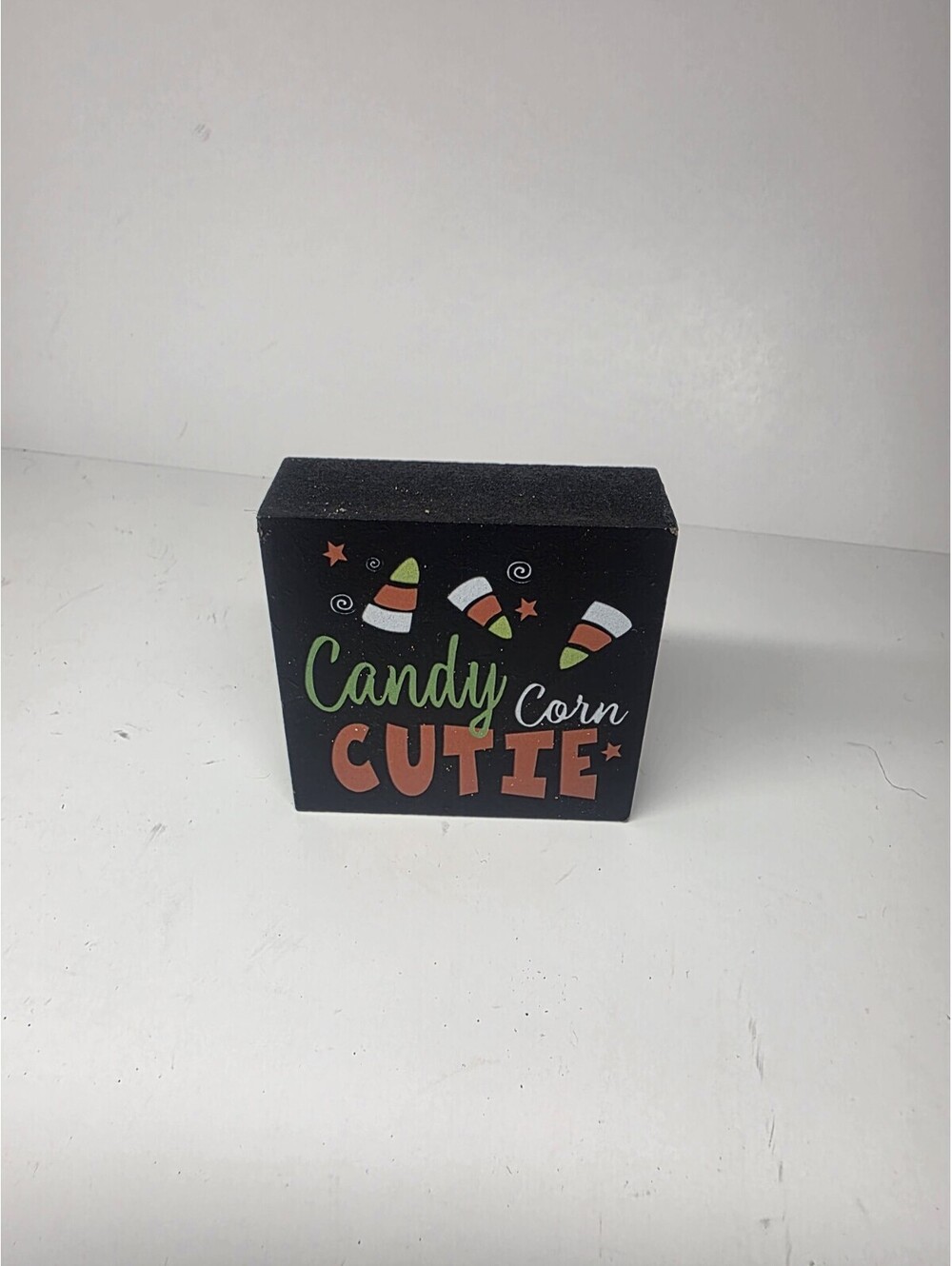 New! "Candy Corn Cutie" Halloween Decor Trick or Treat Wood Block Sign Witch